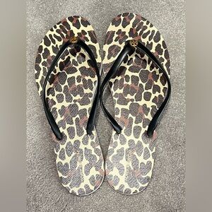 Tory Burch Black-Strap Leopard Print Flip Flop Sandals